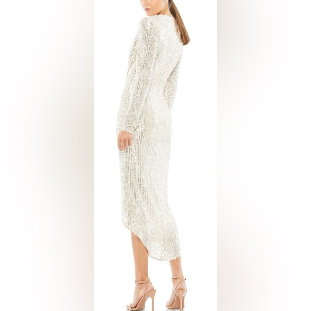 👗 NWT! Mac Duggal Sequin Knotted Hi Low  Dress - Picture 3 of 11